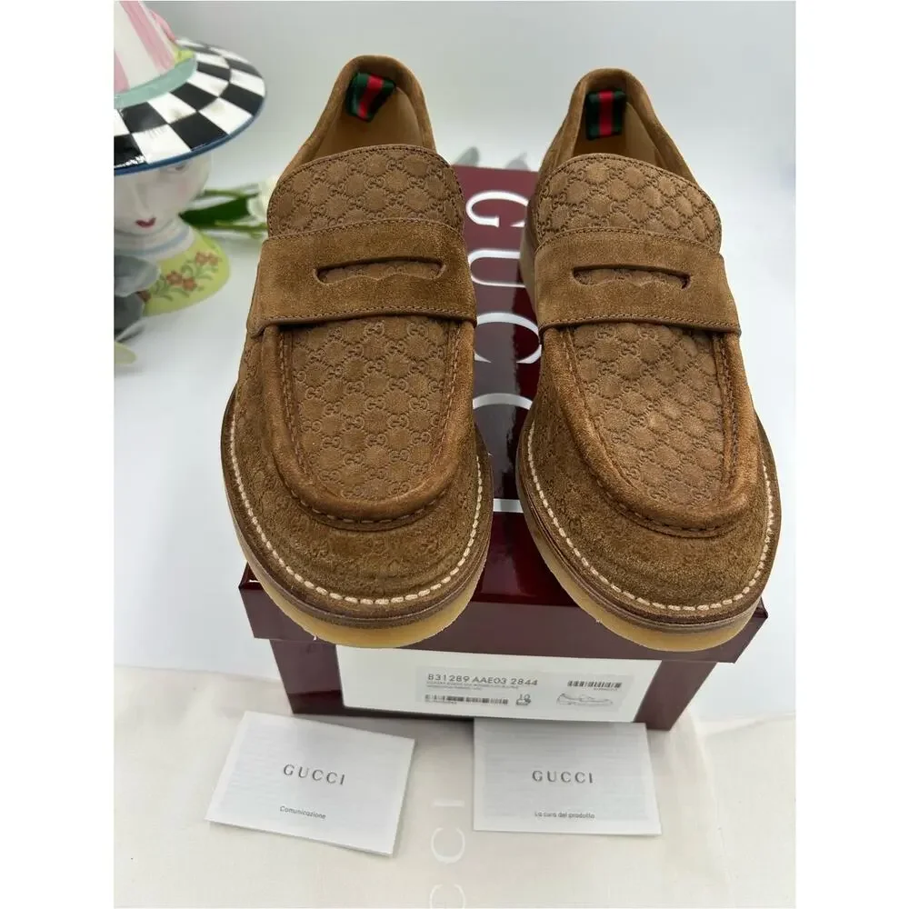 Men's Gucci suede GG monogram web loafers size 10 fits 10.5 US made in Italy